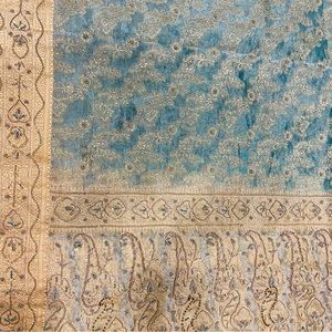 Sea blue-green silk saree with golden border